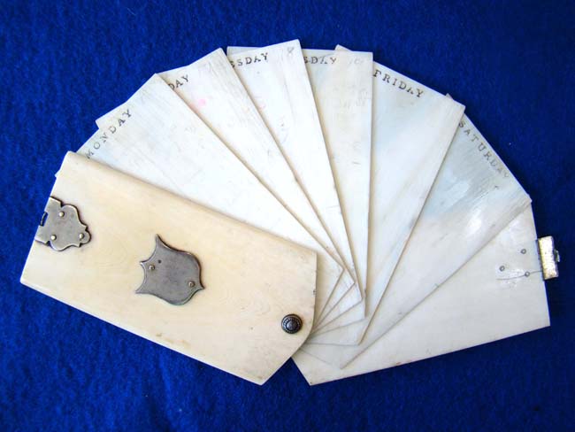 A Civil War era ivory folding pocket Calendar circa 1865